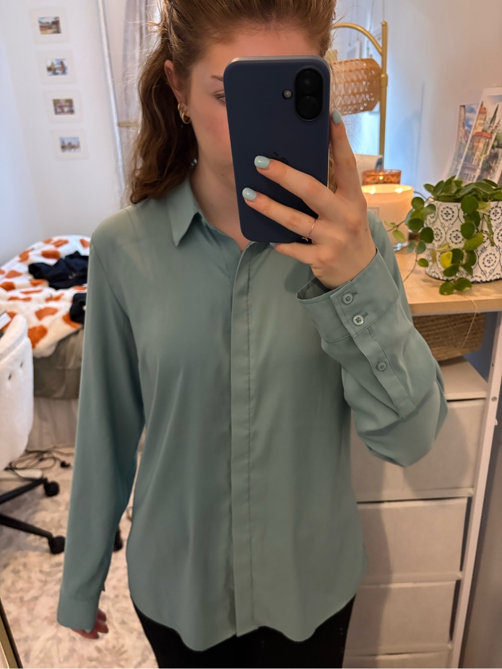 Express Blue Button-Front Dress Shirt
